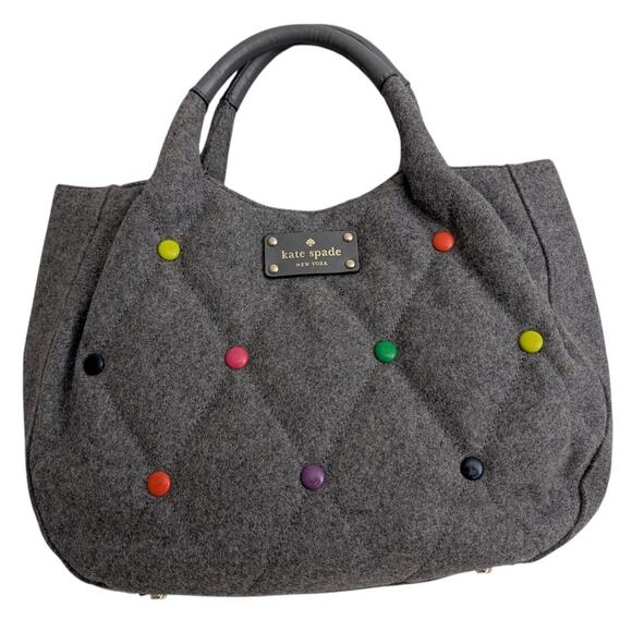 kate spade Handbags - Kate Spade Gray Wool and Leather Dazzle Dot Bag with Storybook Lining